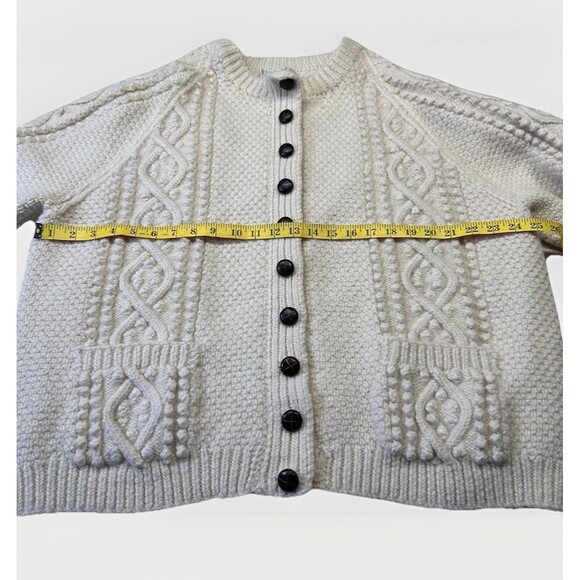 Blarney Woollen Mills Hand Knit Aran Wool Cardigan Cream Fisherman Sweater XL - Picture 7 of 7
